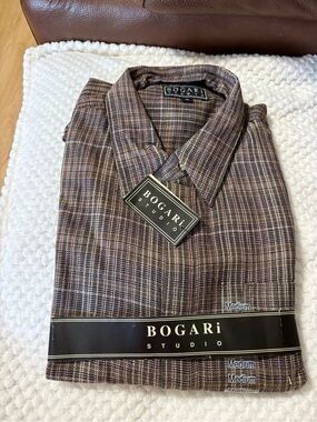 Bogari Studio Men's Brown Plaid Button-Down Shirt